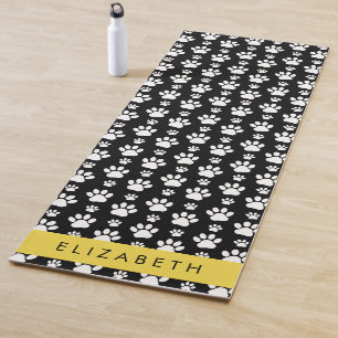 Paw Pattern, Dog Paws, Black and White, Your Name Yoga Mat