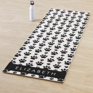Paw Pattern, Dog Paws, Black and White, Your Name Yoga Mat