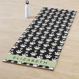 Paw Pattern, Dog Paws, Black and White, Your Name Yoga Mat