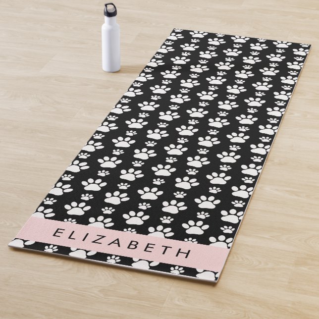 Paw Pattern, Dog Paws, Black and White, Your Name Yoga Mat (In Situ)