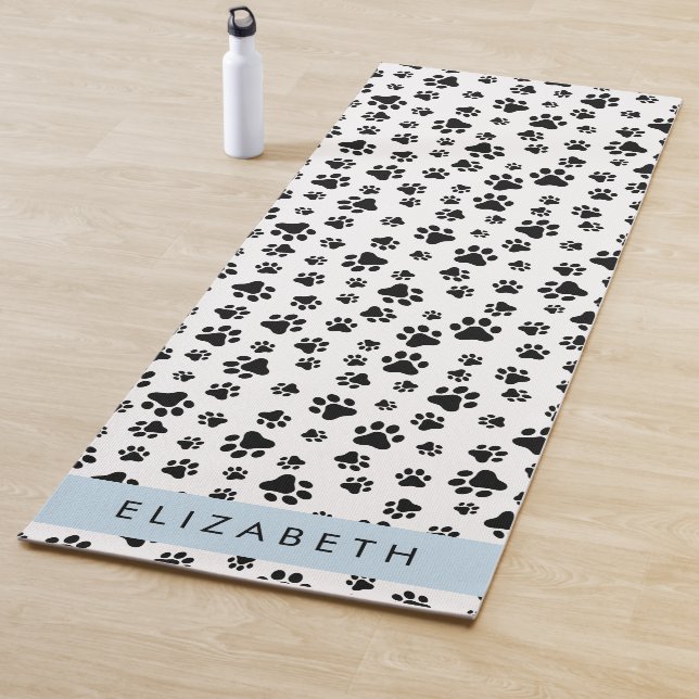 Paw Pattern, Dog Paws, Black and White, Your Name Yoga Mat (In Situ)