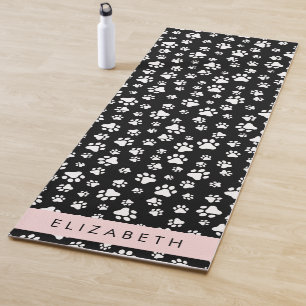 Paw Pattern, Dog Paws, Black and White, Your Name Yoga Mat