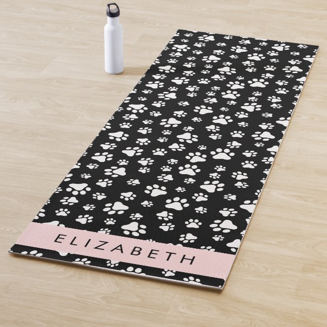 Paw Pattern, Dog Paws, Black and White, Your Name Yoga Mat (In Situ)