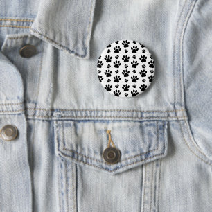 Paw Pattern, Dog Paws, Paw Prints, Black and White 2 Inch Round Button