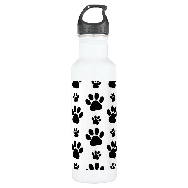 Paw Pattern, Dog Paws, Paw Prints, Black and White 710 Ml Water Bottle (Front)