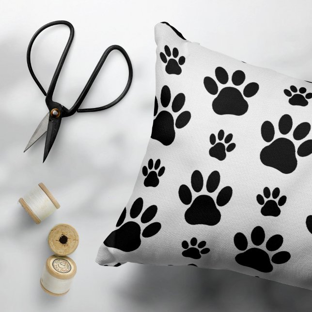 Paw Pattern, Dog Paws, Paw Prints, Black and White Accent Pillow (Creator Uploaded)