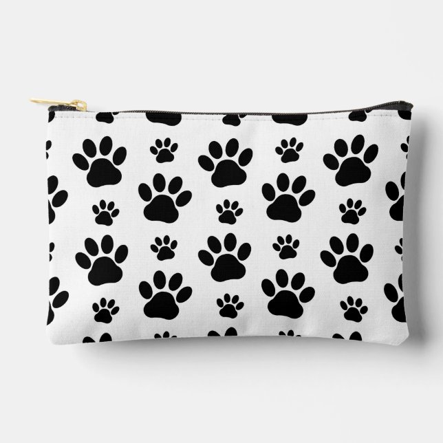 Paw Pattern, Dog Paws, Paw Prints, Black and White Accessory Pouch (Front)
