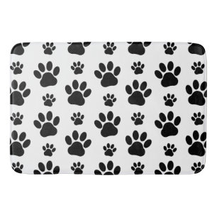 Paw Pattern, Dog Paws, Paw Prints, Black and White Bath Mat