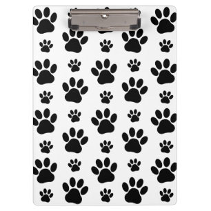 Paw Pattern, Dog Paws, Paw Prints, Black and White Clipboard