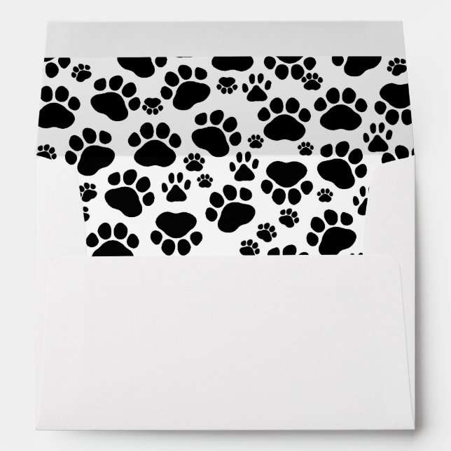 Paw Pattern, Dog Paws, Paw Prints, Black and White Envelope (Back (Bottom))