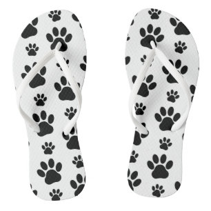 Paw Pattern, Dog Paws, Paw Prints, Black and White Flip Flops