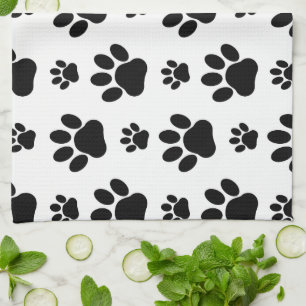 Paw Pattern, Dog Paws, Paw Prints, Black and White Kitchen Towel