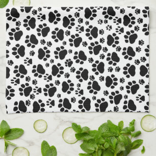 Paw Pattern, Dog Paws, Paw Prints, Black and White Kitchen Towel