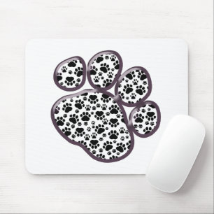 Paw Pattern, Dog Paws, Paw Prints, Black and White Mouse Pad