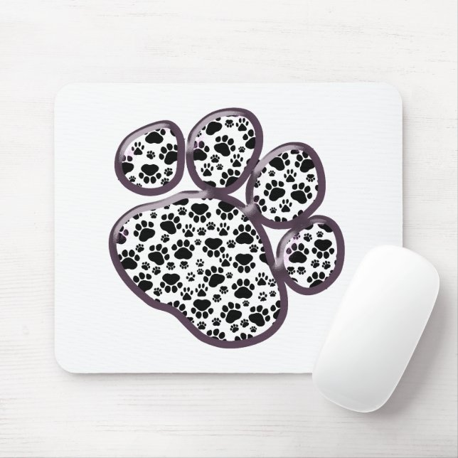 Paw Pattern, Dog Paws, Paw Prints, Black and White Mouse Pad (With Mouse)