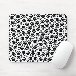 Paw Pattern, Dog Paws, Paw Prints, Black and White Mouse Pad
