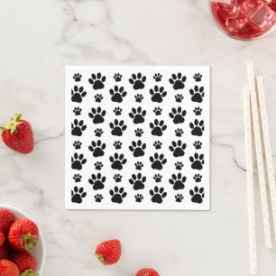Paw Pattern, Dog Paws, Paw Prints, Black and White Napkin