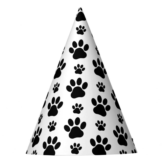 Paw Pattern, Dog Paws, Paw Prints, Black and White Party Hat (Front)