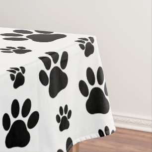 Paw Pattern, Dog Paws, Paw Prints, Black and White Tablecloth