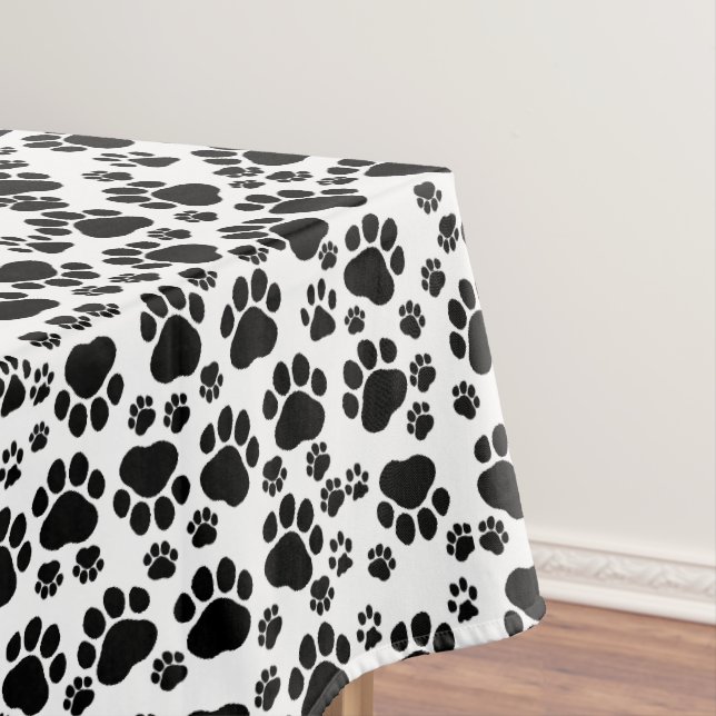 Paw Pattern, Dog Paws, Paw Prints, Black and White Tablecloth (In Situ)