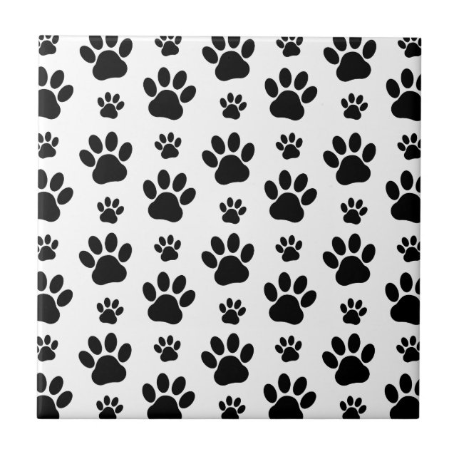 Paw Pattern, Dog Paws, Paw Prints, Black and White Tile (Front)