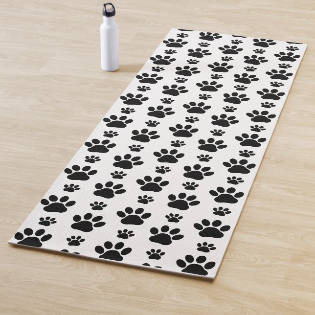 Paw Pattern, Dog Paws, Paw Prints, Black and White Yoga Mat (In Situ)