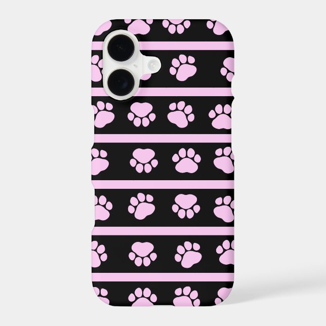 Paw Pattern, Dog Paws, Stripes - Pink Black (Back)