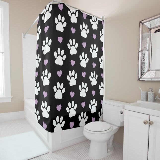 Paw Pattern, Dog Paws, White Paws, Lilac Hearts (In Situ)