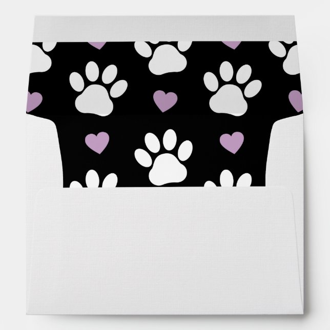 Paw Pattern, Dog Paws, White Paws, Lilac Hearts Envelope (Back (Bottom))