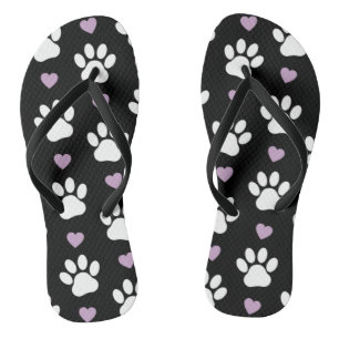 Paw Pattern, Dog Paws, White Paws, Lilac Hearts Flip Flops