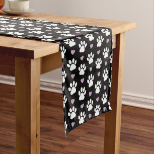 Paw Pattern, Dog Paws, White Paws, Lilac Hearts Medium Table Runner