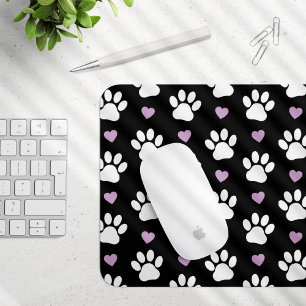 Paw Pattern, Dog Paws, White Paws, Lilac Hearts Mouse Pad