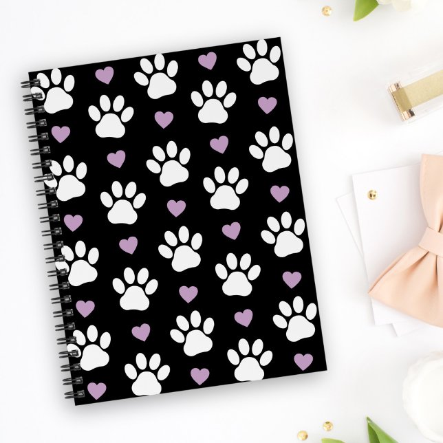 Paw Pattern, Dog Paws, White Paws, Lilac Hearts Notebook (Creator Uploaded)
