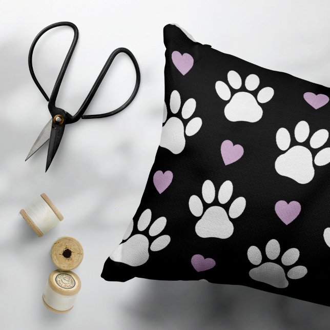 Paw Pattern, Dog Paws, White Paws, Lilac Hearts Pillowcase (Creator Uploaded)