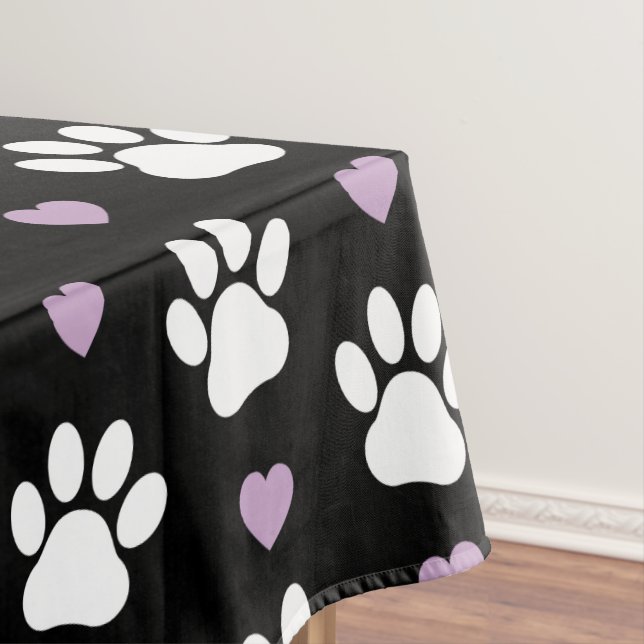 Paw Pattern, Dog Paws, White Paws, Lilac Hearts Tablecloth (In Situ)