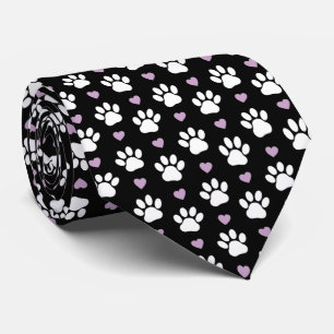 Paw Pattern, Dog Paws, White Paws, Lilac Hearts Tie