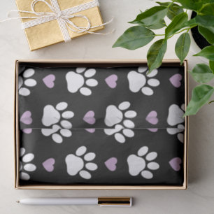 Paw Pattern, Dog Paws, White Paws, Lilac Hearts Tissue Paper