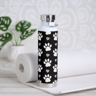 Paw Pattern, Dog Paws, White Paws, Lilac Hearts Water Bottle