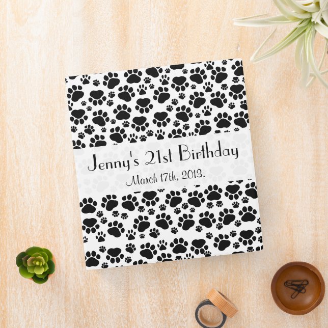 Paw Pattern, Paw Prints, Black and White, Birthday Binder (In Situ)