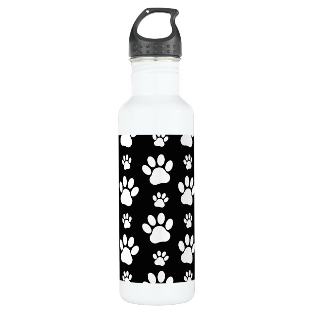 Paw Pattern, Paw Prints, Dog Paws, Black and White 710 Ml Water Bottle (Front)