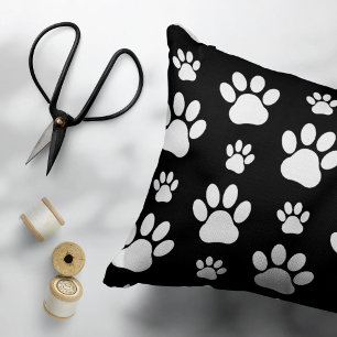 Paw Pattern, Paw Prints, Dog Paws, Black and White Accent Pillow