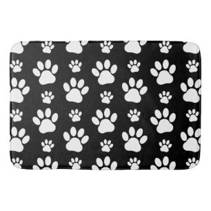 Paw Pattern, Paw Prints, Dog Paws, Black and White Bath Mat