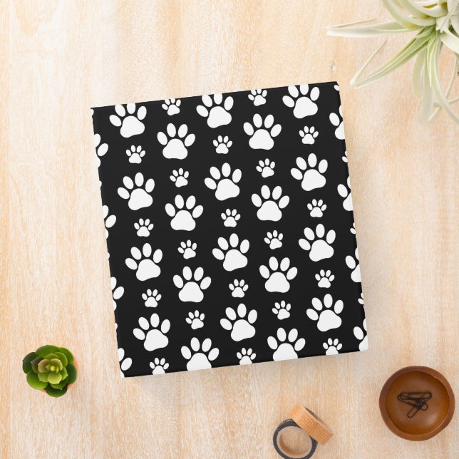 Paw Pattern, Paw Prints, Dog Paws, Black and White Binder (In Situ)