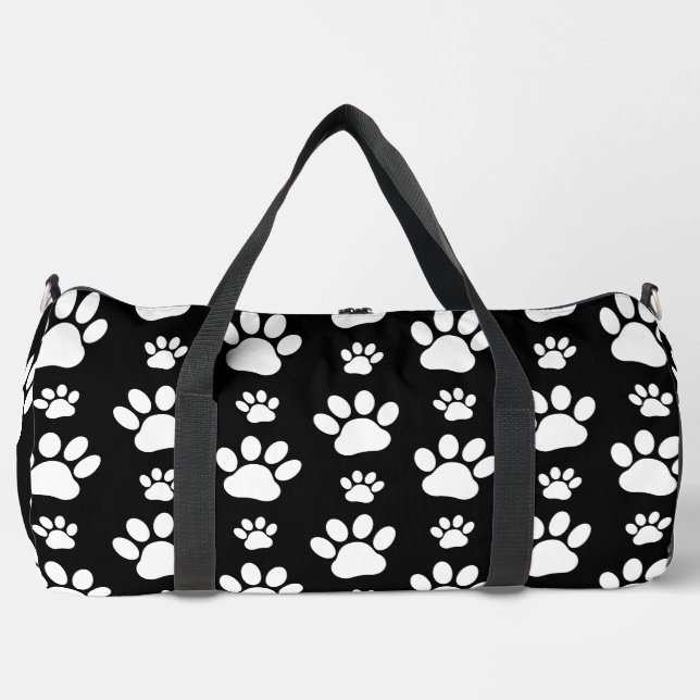 Paw Pattern, Paw Prints, Dog Paws, Black and White Duffle Bag (Front)