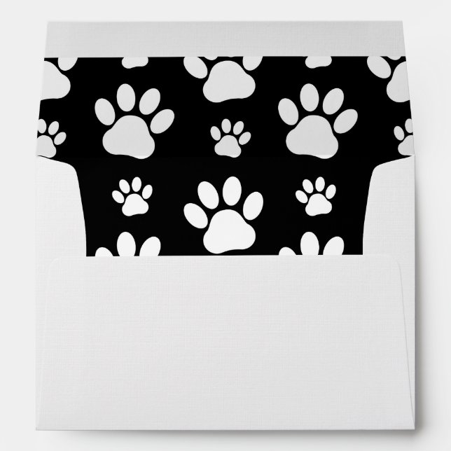 Paw Pattern, Paw Prints, Dog Paws, Black and White Envelope (Back (Bottom))