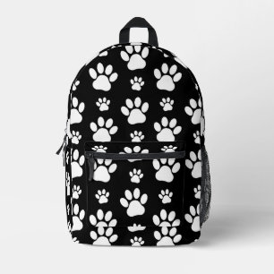 Paw Pattern, Paw Prints, Dog Paws, Black and White Printed Backpack