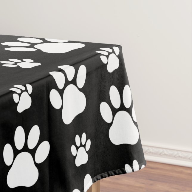 Paw Pattern, Paw Prints, Dog Paws, Black and White Tablecloth (In Situ)