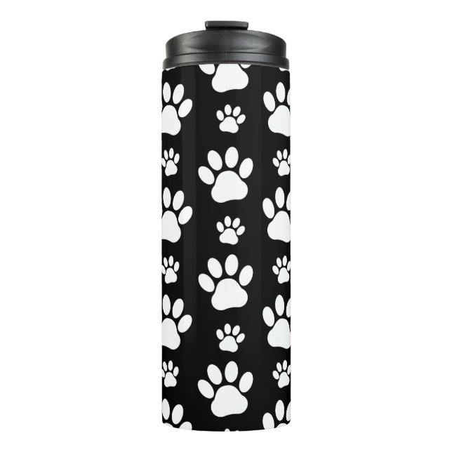 Paw Pattern, Paw Prints, Dog Paws, Black and White Thermal Tumbler (Front)