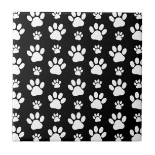 Paw Pattern, Paw Prints, Dog Paws, Black and White Tile