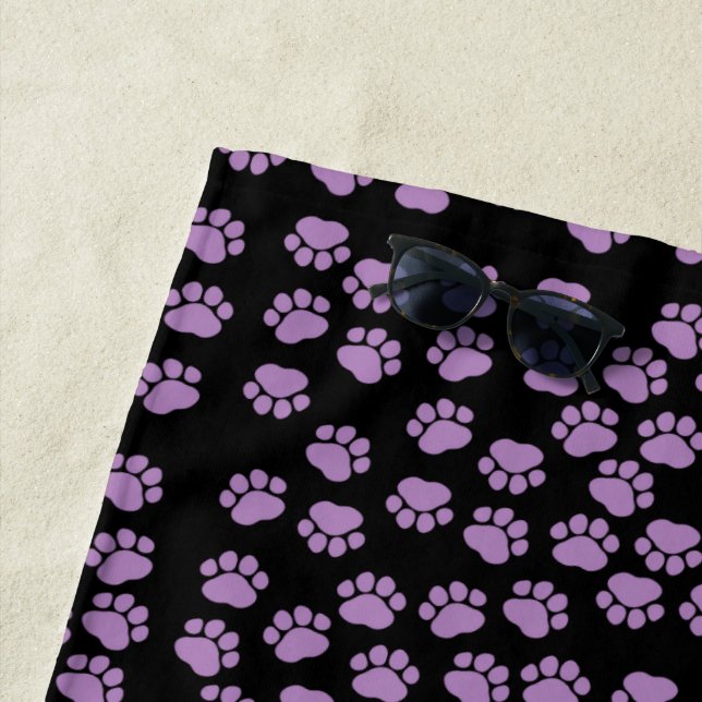 Paw Pattern, Purple Paws, Dog Paws, Animal Paws Beach Towel (In Situ)